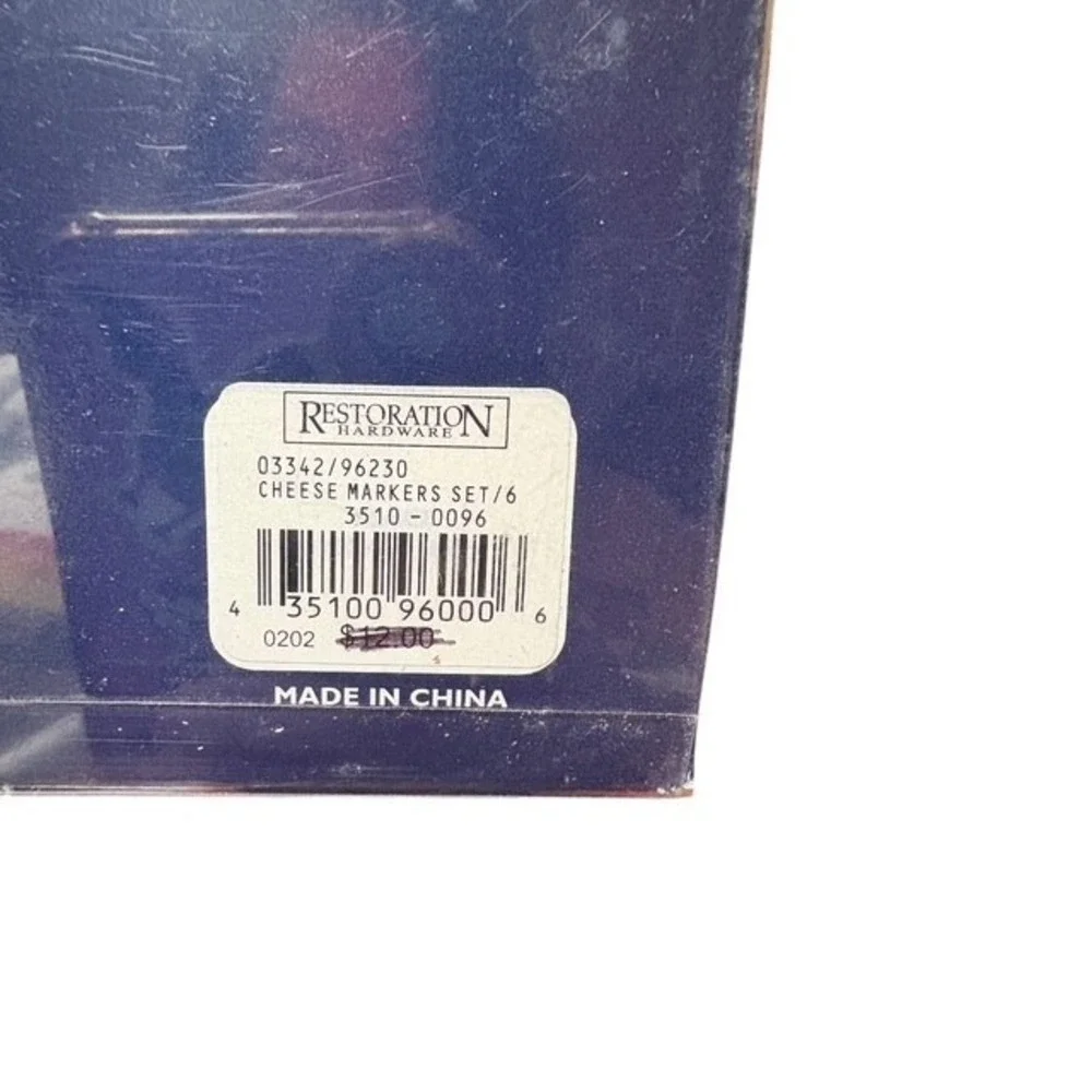 Restoration Hardware French Inspired Cheese Markers Set of 6 Ceramic White Blue